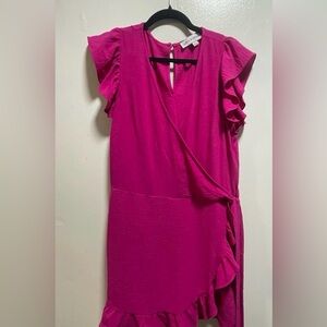 Emma & Michele Fuchsia Ruffle Wrap-Style Midi Dress